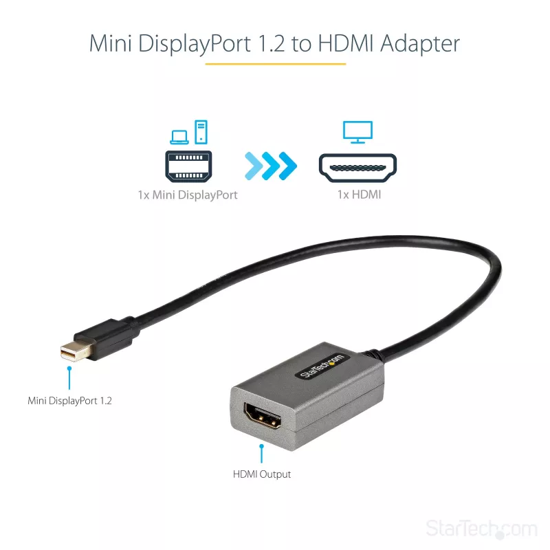 StarTech.com Mini DisplayPort į HDMI adapteris - mDP į HDMI adapterio raktas - 1080p - Mini DisplayPort 1.2 į HDMI monitorių/ekraną - Mini DP į HDMI vaizdo keitiklis - 12 colių ilgio prijungtas kabelis - Atnaujinta MDP2HDMI versija