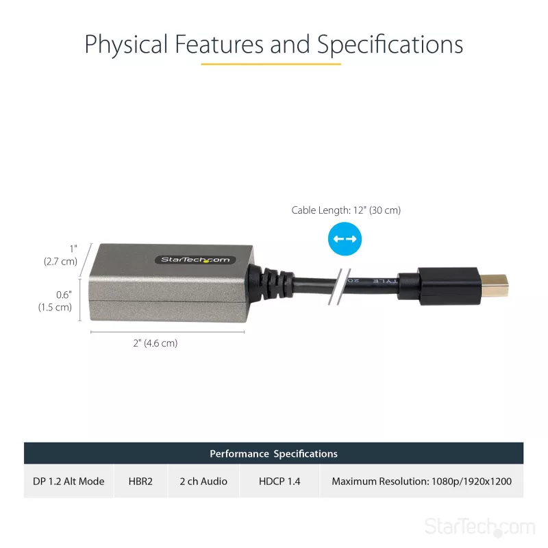 StarTech.com Mini DisplayPort į HDMI adapteris - mDP į HDMI adapterio raktas - 1080p - Mini DisplayPort 1.2 į HDMI monitorių/ekraną - Mini DP į HDMI vaizdo keitiklis - 12 colių ilgio prijungtas kabelis - Atnaujinta MDP2HDMI versija