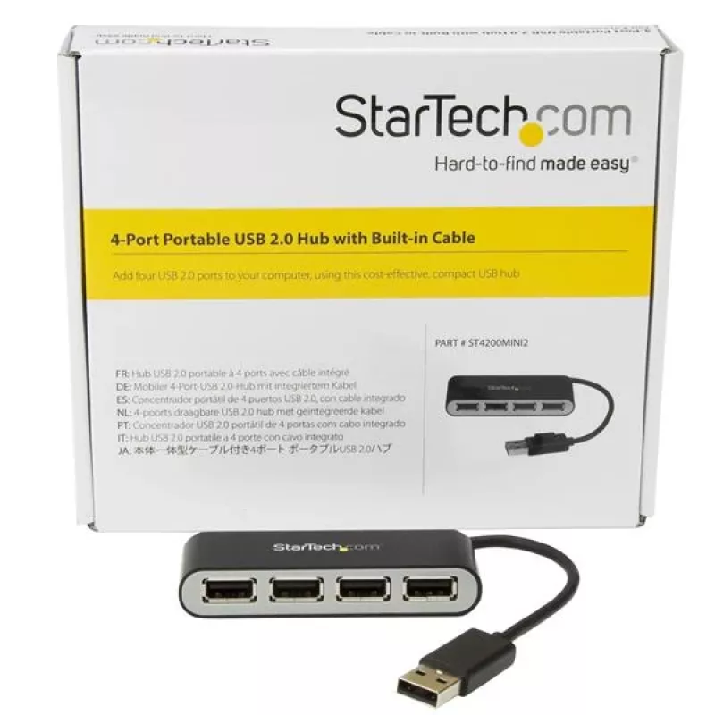 StarTech.com 4 prievadų nešiojamasis USB 2.0 šakotuvas su integruotu kabeliu