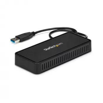 StarTech.com USB 3.0 Mini dokas – dviejų monitorių USB-A dokas su DisplayPort 4K 60Hz vaizdu ir Gigabitiniu eternetu – 1 pėdos (30 cm) kabelis – nešiojamasis USB 3.1 Gen 1 A tipo nešiojamojo kompiuterio adapteris