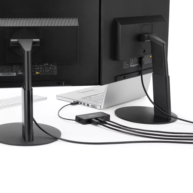 StarTech.com USB 3.0 Mini dokas – dviejų monitorių USB-A dokas su DisplayPort 4K 60Hz vaizdu ir Gigabitiniu eternetu – 1 pėdos (30 cm) kabelis – nešiojamasis USB 3.1 Gen 1 A tipo nešiojamojo kompiuterio adapteris