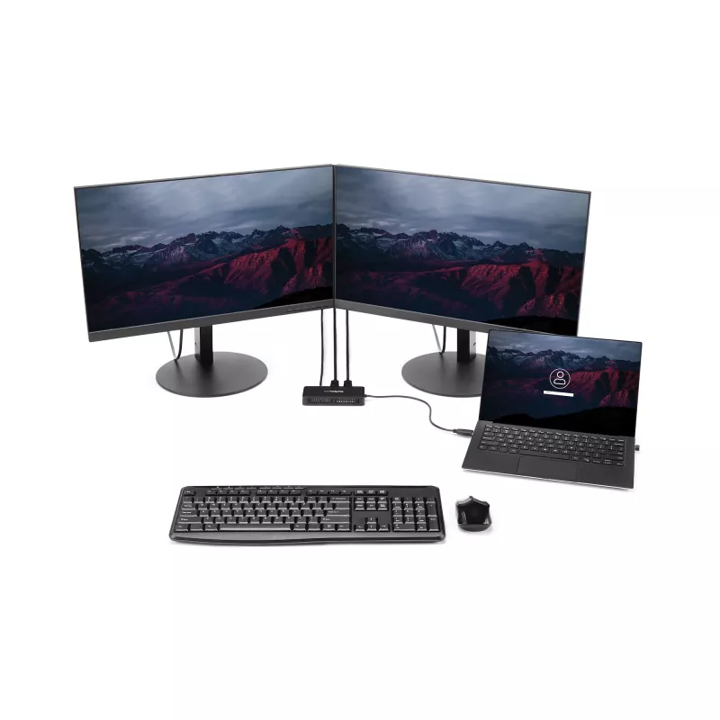 StarTech.com USB 3.0 Mini dokas – dviejų monitorių USB-A dokas su DisplayPort 4K 60Hz vaizdu ir Gigabitiniu eternetu – 1 pėdos (30 cm) kabelis – nešiojamasis USB 3.1 Gen 1 A tipo nešiojamojo kompiuterio adapteris