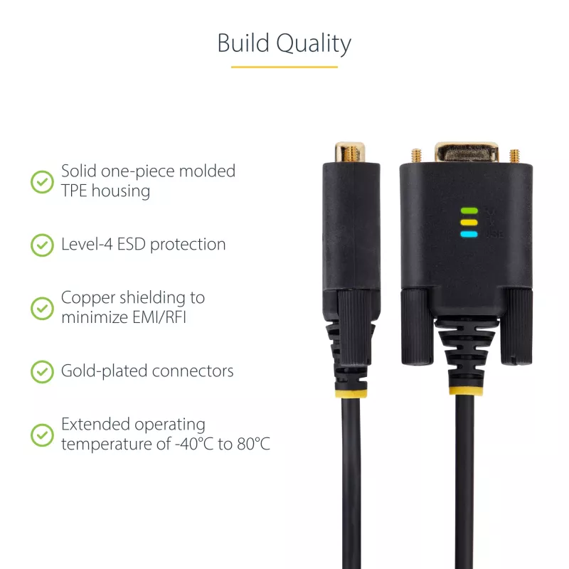 StarTech.com 3 m USB į nuoseklųjį adapterio kabelis, COM išsaugojimas, keičiami varžtai/veržlės, USB-A į DB9 RS232, FTDI IC, ESD apsauga, Windows/macOS/Linux