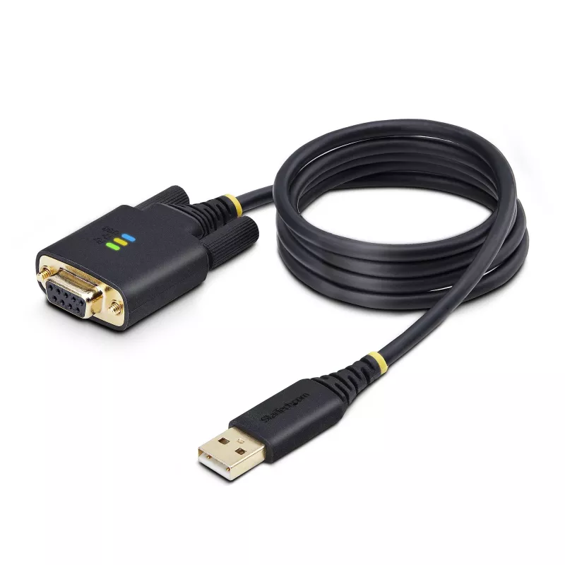 StarTech.com 1 m USB į nulinio modemo nuoseklųjį adapterį laidas, keičiami DB9 varžtai/veržlės, COM išlaikymas, USB-A į RS232, FTDI, 4 lygio ESD apsauga, Windows/macOS/ChromeOS/Linux – tvirta termoplastinio elastomero (TPE) konstrukcija