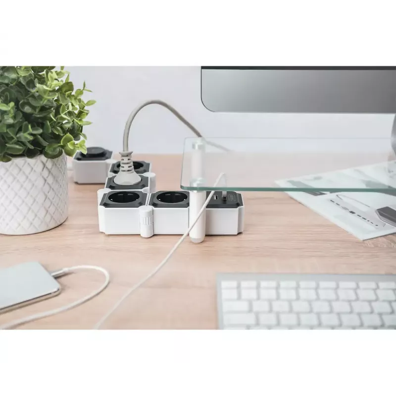 Maitinimo lizdų blokas Digitus Flexible 4 vietų su 2 USB prievadais ir jungikliu