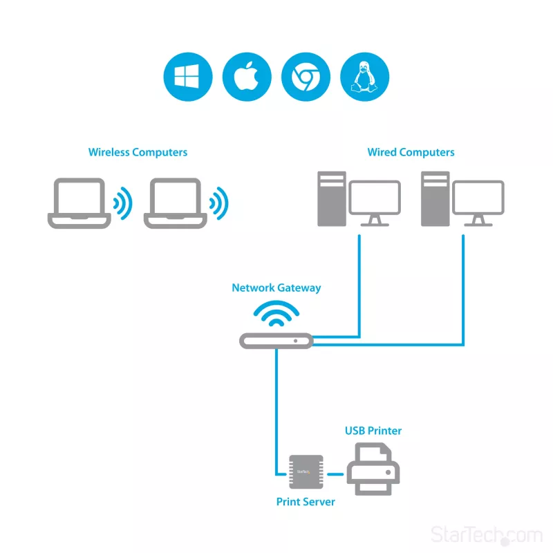 StarTech.com 10/100Mbps Ethernet į USB 2.0 tinklo LPR spausdinimo serveris
