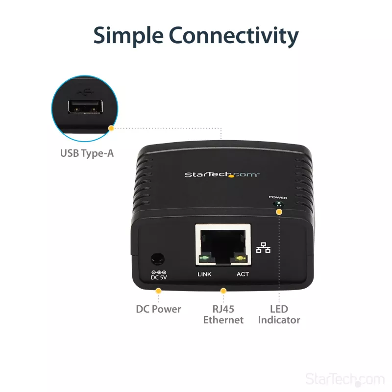StarTech.com 10/100Mbps Ethernet į USB 2.0 tinklo LPR spausdinimo serveris