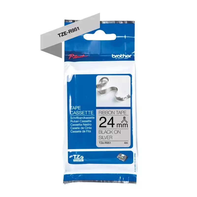 Brother TZE-R951 juostelė etiketėms kurti Juoda ant sidabrinės