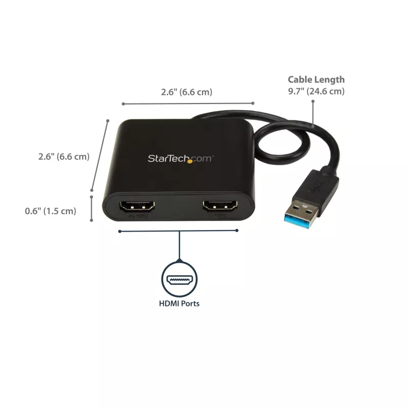StarTech.com USB 3.0 į dvigubą HDMI adapterį, USB į 2x HDMI monitoriaus keitiklis, skirtas Windows (nepalaiko macOS/ChromeOS/Linux) – TAA