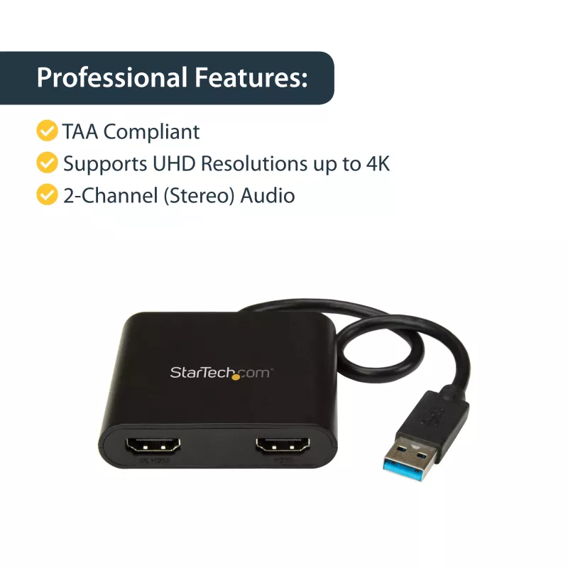 StarTech.com USB 3.0 į dvigubą HDMI adapterį, USB į 2x HDMI monitoriaus keitiklis, skirtas Windows (nepalaiko macOS/ChromeOS/Linux) – TAA