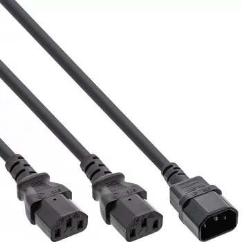 InLine maitinimo Y laidas, vokiškas F tipas, 1x IEC-C14 į 2x IEC-C13, 1 m