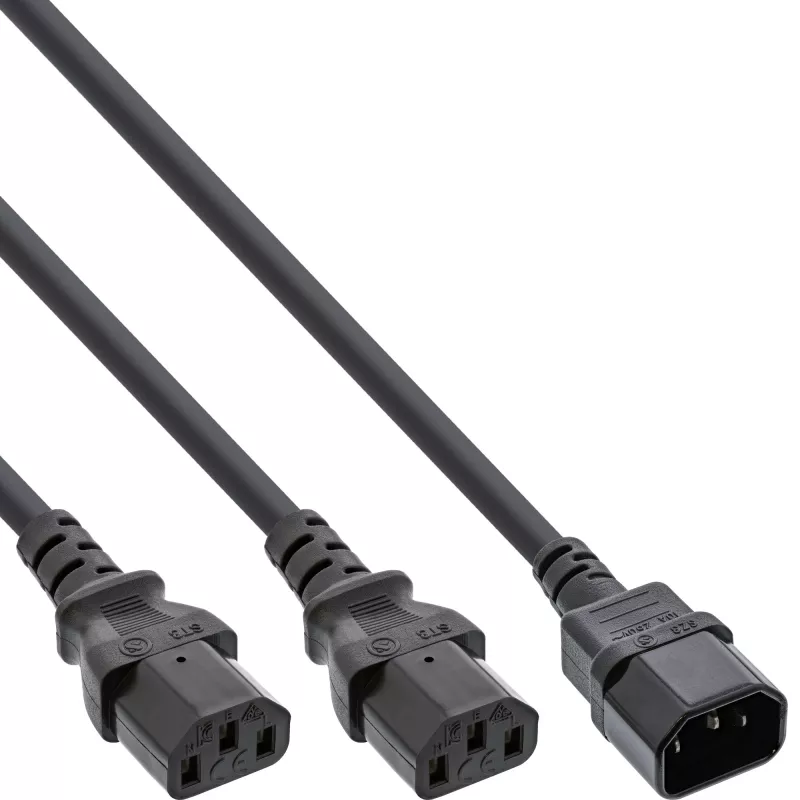 InLine maitinimo Y laidas, vokiškas F tipas, 1x IEC-C14 į 2x IEC-C13, 1 m