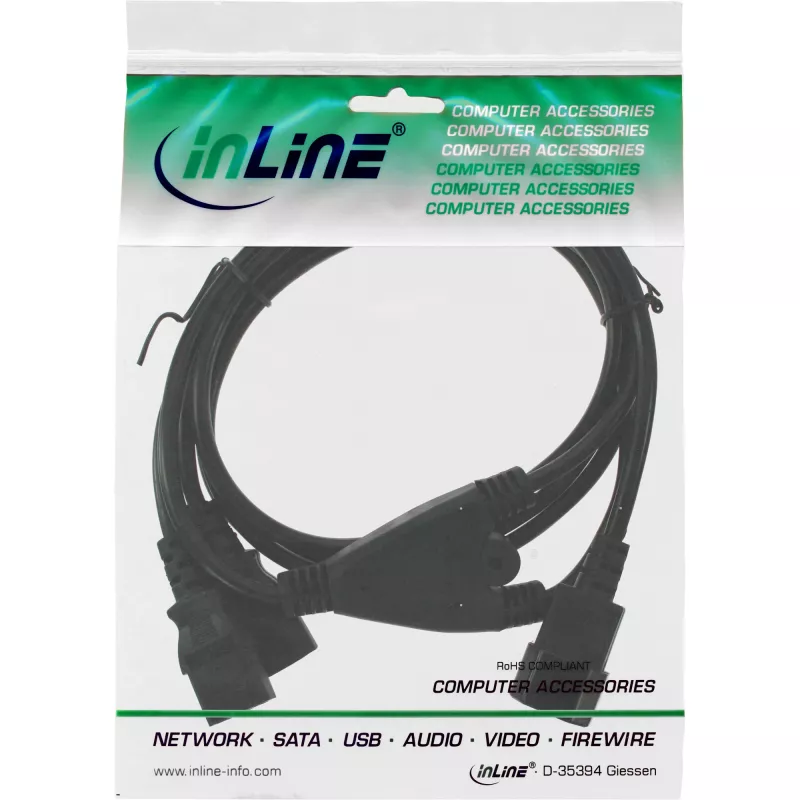InLine maitinimo Y laidas, vokiškas F tipas, 1x IEC-C14 į 2x IEC-C13, 1 m