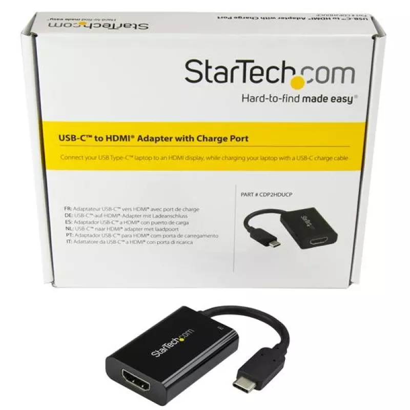 StarTech.com USB-C į HDMI 2.0 adapteris su maitinimo tiekimu – 4K 60Hz USB Type-C į HDMI vaizdo keitiklis – 60W PD pralaidinis įkrovimo prievadas – suderinamas su Thunderbolt 3 – juodas