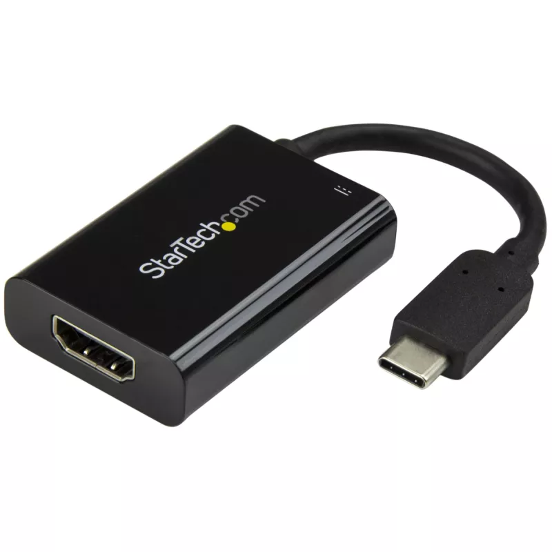 StarTech.com USB-C į HDMI 2.0 adapteris su maitinimo tiekimu – 4K 60Hz USB Type-C į HDMI vaizdo keitiklis – 60W PD pralaidinis įkrovimo prievadas – suderinamas su Thunderbolt 3 – juodas