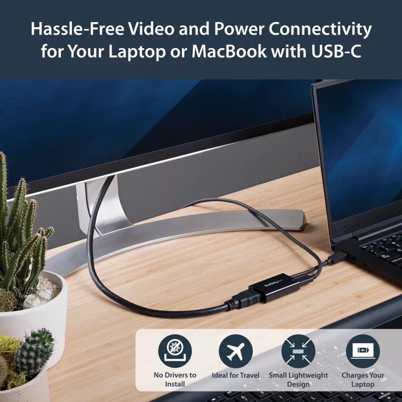 StarTech.com USB-C į HDMI 2.0 adapteris su maitinimo tiekimu – 4K 60Hz USB Type-C į HDMI vaizdo keitiklis – 60W PD pralaidinis įkrovimo prievadas – suderinamas su Thunderbolt 3 – juodas