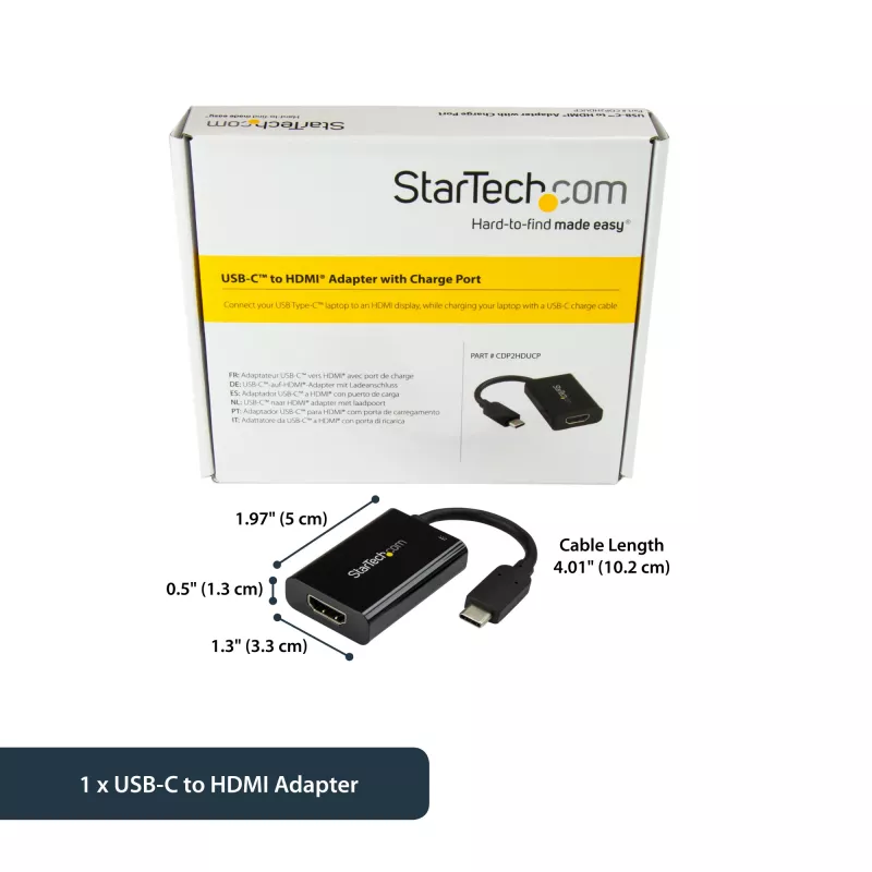 StarTech.com USB-C į HDMI 2.0 adapteris su maitinimo tiekimu – 4K 60Hz USB Type-C į HDMI vaizdo keitiklis – 60W PD pralaidinis įkrovimo prievadas – suderinamas su Thunderbolt 3 – juodas