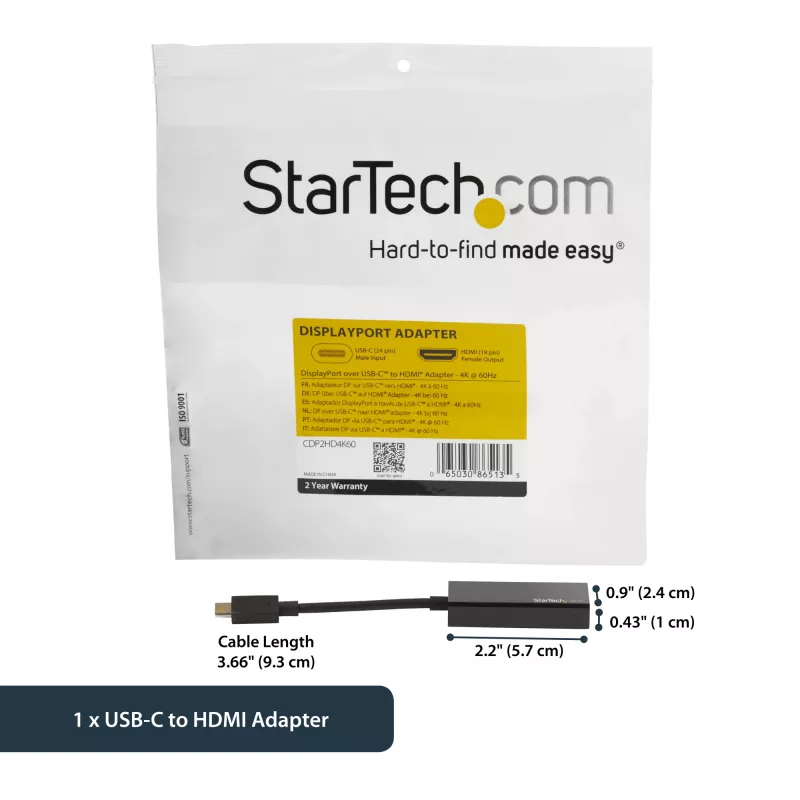 StarTech.com USB-C į HDMI adapteris - 4K 60Hz, USB Type-C, HDMI išvestis, 3840 x 2160 pikselių