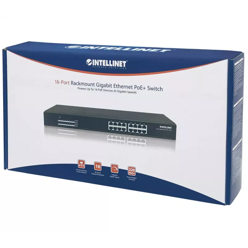 Nevaldomas komutatorius Intellinet 16 prievadų Gigabit Ethernet PoE+
