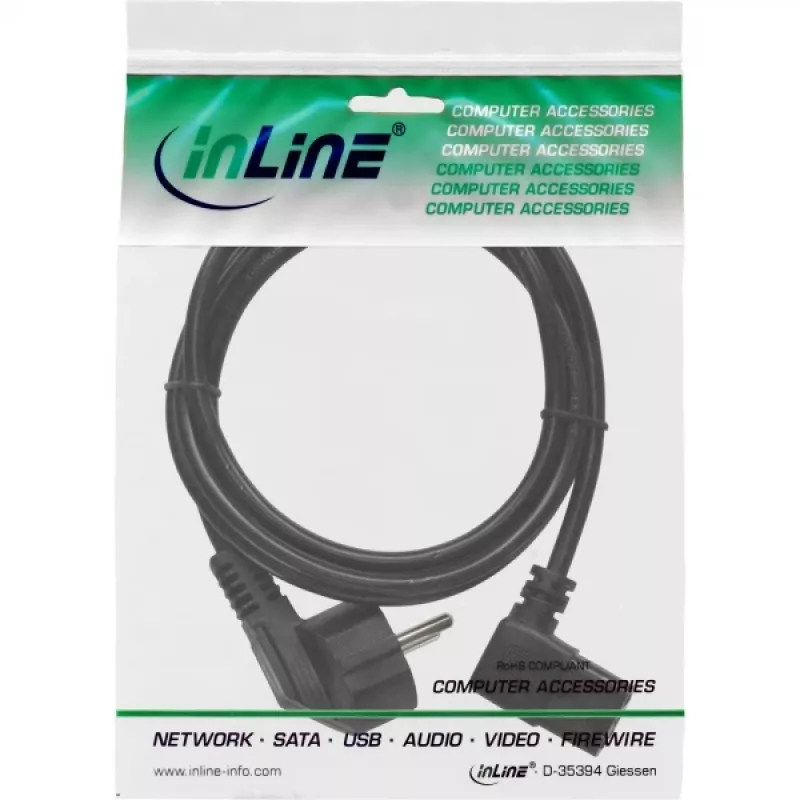 InLine maitinimo laidas, CEE 7/7 kampinis / 3 kontaktų IEC C13 kištukas kampinis, 3 m