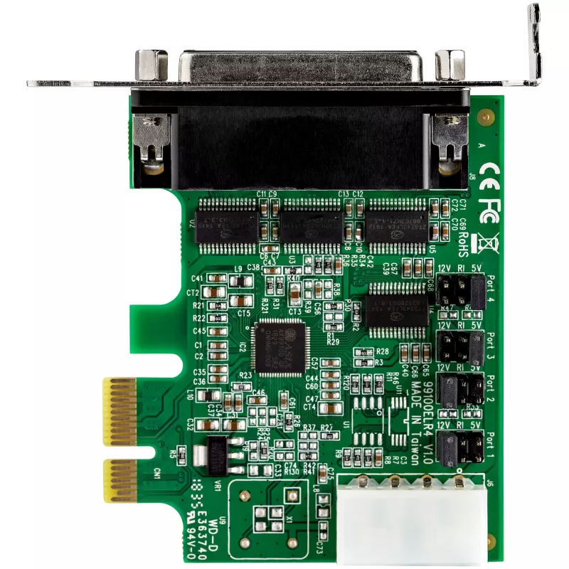 “StarTech.com” 4 prievadų PCI Express RS232 nuosekliojo prievado plokštė - PCIe RS232 nuosekliojo prievado valdiklio plokštė - PCIe į nuoseklųjį DB9 - 16950 UART - žemo profilio išplėtimo plokštė - Windows/Linux - TAA