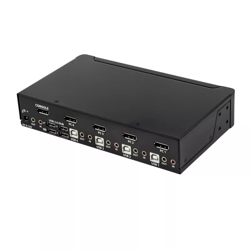 StarTech.com 4 prievadų DisplayPort KVM komutatorius - 4K 60Hz - vienas ekranas - dviejų prievadų UHD DP 1.2 USB KVM komutatorius su integruotu USB 2.0 šakotuvu ir garsu - Dell, HP, Apple, Lenovo - TAA atitinkantis