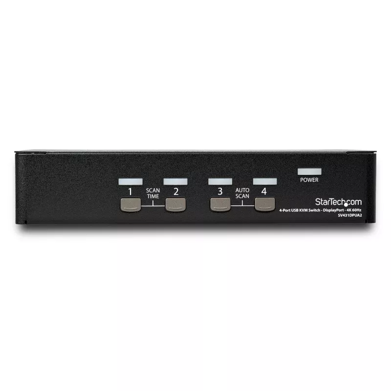 StarTech.com 4 prievadų DisplayPort KVM komutatorius - 4K 60Hz - vienas ekranas - dviejų prievadų UHD DP 1.2 USB KVM komutatorius su integruotu USB 2.0 šakotuvu ir garsu - Dell, HP, Apple, Lenovo - TAA atitinkantis