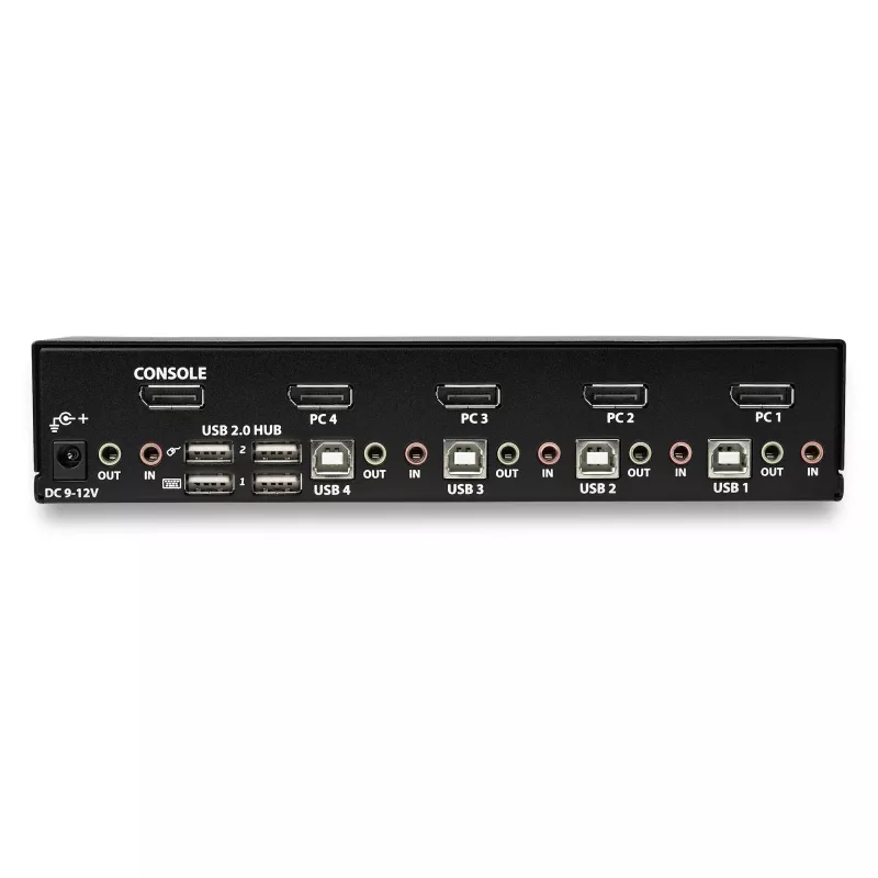 StarTech.com 4 prievadų DisplayPort KVM komutatorius - 4K 60Hz - vienas ekranas - dviejų prievadų UHD DP 1.2 USB KVM komutatorius su integruotu USB 2.0 šakotuvu ir garsu - Dell, HP, Apple, Lenovo - TAA atitinkantis