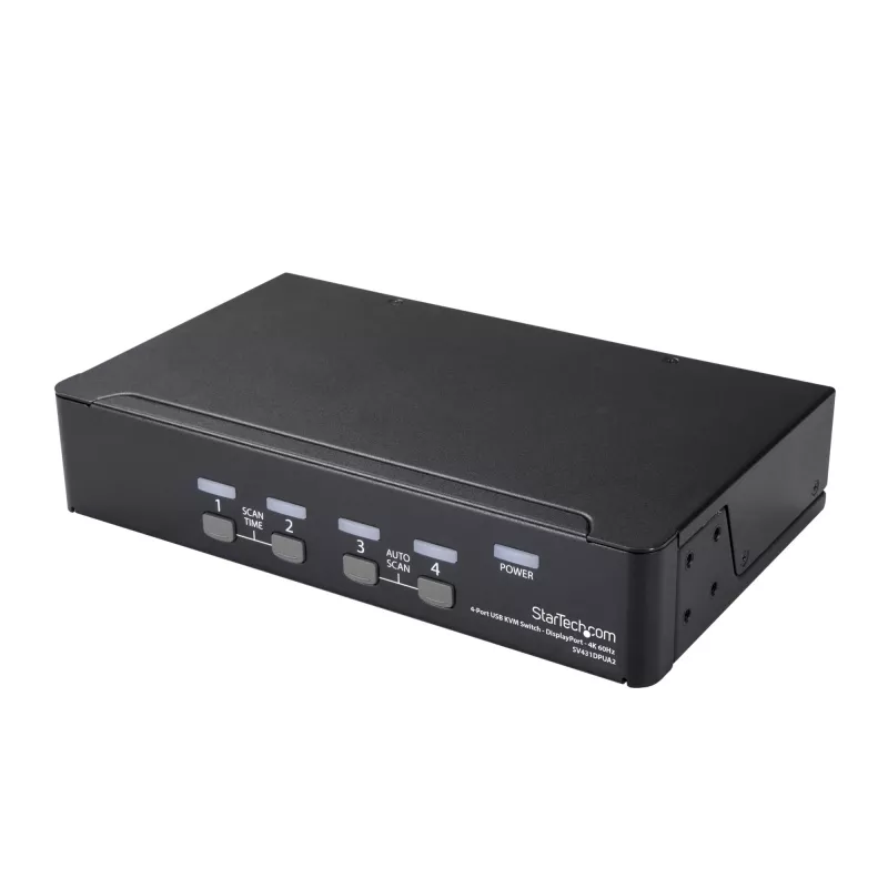 StarTech.com 4 prievadų DisplayPort KVM komutatorius - 4K 60Hz - vienas ekranas - dviejų prievadų UHD DP 1.2 USB KVM komutatorius su integruotu USB 2.0 šakotuvu ir garsu - Dell, HP, Apple, Lenovo - TAA atitinkantis