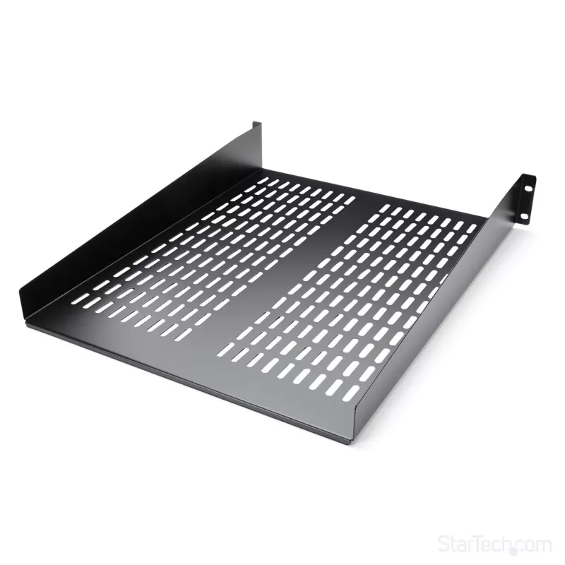 StarTech.com 2U serverio stovo lentyna – universali ventiliuojama stovo montavimo konsolinė dėkla 19 colių tinklo įrangos stovui ir spintai – tvirtas plienas – keliamoji galia 50 svarų / 23 kg – 22 colių gylio lentyna, juoda