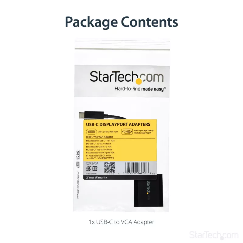 StarTech.com USB-C į VGA adapteris - Juodas - 1080p - Vaizdo keitiklis jūsų MacBook Pro - USB C į VGA ekrano dongle'as - Atnaujinta versija CDP2VGAEC