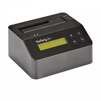 StarTech.com Vienos vietos kietųjų diskų trintuvas, atskiras HDD/SSD valytuvas, USB 3.0 į SATA II (3 Gbps), 9 trynimo režimai, LCD ekranas, saugaus trynimo kietųjų diskų valymo dokas, DB-9 spausdintuvo prievadas, atitinka TAA