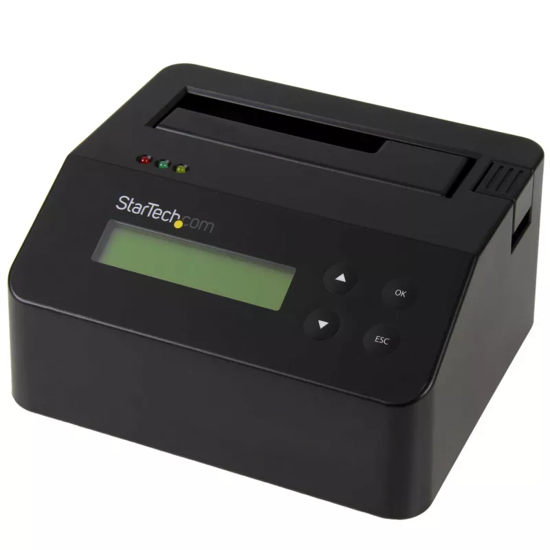 StarTech.com Vienos vietos kietųjų diskų trintuvas, atskiras HDD/SSD valytuvas, USB 3.0 į SATA II (3 Gbps), 9 trynimo režimai, LCD ekranas, saugaus trynimo kietųjų diskų valymo dokas, DB-9 spausdintuvo prievadas, atitinka TAA