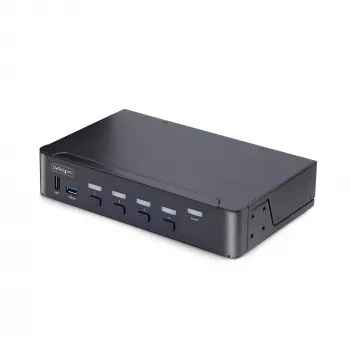 StarTech.com 4 prievadų DisplayPort KVM jungiklis, 8K 60Hz / 4K 144Hz, vienas ekranas, DP 1.4, 2x USB 3.0 prievadai, 4x USB 2.0 HID prievadai, mygtukinis ir sparčiųjų klavišų perjungimas, TAA atitiktis – nepriklausomas nuo OS, metalinis korpusas