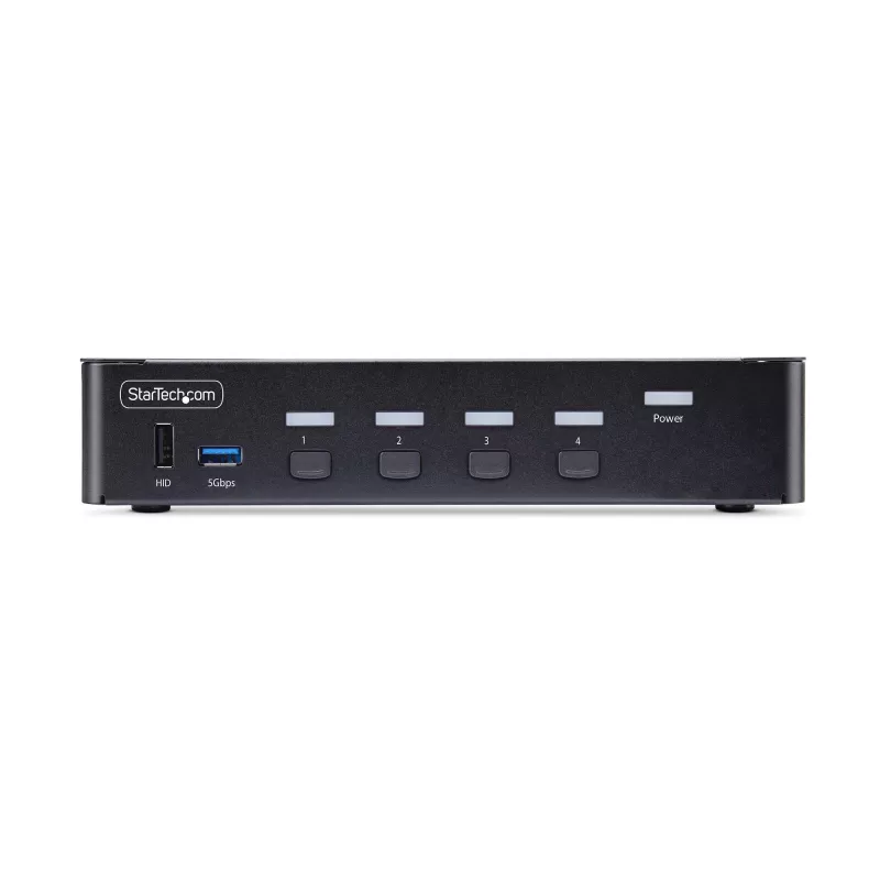 StarTech.com 4 prievadų DisplayPort KVM jungiklis, 8K 60Hz / 4K 144Hz, vienas ekranas, DP 1.4, 2x USB 3.0 prievadai, 4x USB 2.0 HID prievadai, mygtukinis ir sparčiųjų klavišų perjungimas, TAA atitiktis – nepriklausomas nuo OS, metalinis korpusas