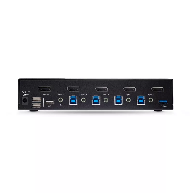 StarTech.com 4 prievadų DisplayPort KVM jungiklis, 8K 60Hz / 4K 144Hz, vienas ekranas, DP 1.4, 2x USB 3.0 prievadai, 4x USB 2.0 HID prievadai, mygtukinis ir sparčiųjų klavišų perjungimas, TAA atitiktis – nepriklausomas nuo OS, metalinis korpusas