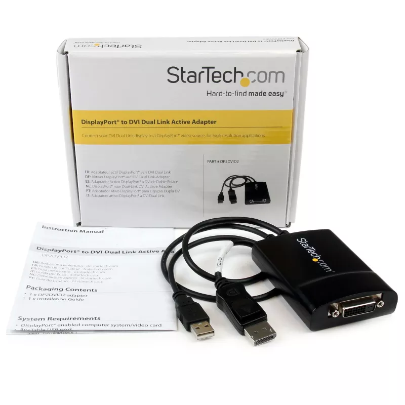 StarTech.com DisplayPort į DVI Dual Link aktyvus adapteris - DisplayPort į DVI-D adapteris vaizdo keitiklis 2560x1600 60Hz - DP 1.2 į DVI monitorius - maitinamas per USB - užfiksuojanti DisplayPort jungtis