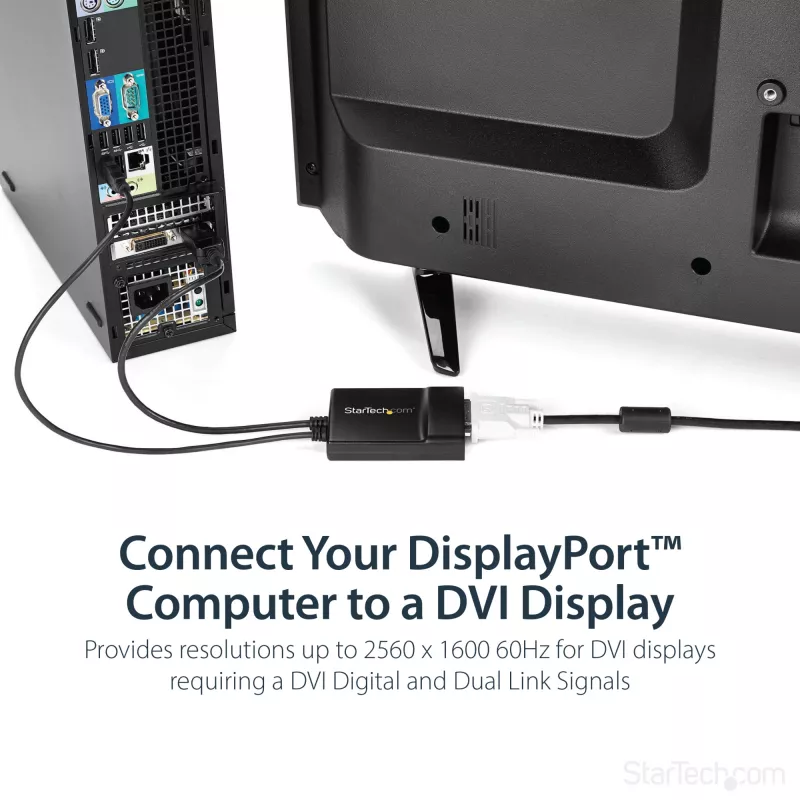 StarTech.com DisplayPort į DVI Dual Link aktyvus adapteris - DisplayPort į DVI-D adapteris vaizdo keitiklis 2560x1600 60Hz - DP 1.2 į DVI monitorius - maitinamas per USB - užfiksuojanti DisplayPort jungtis