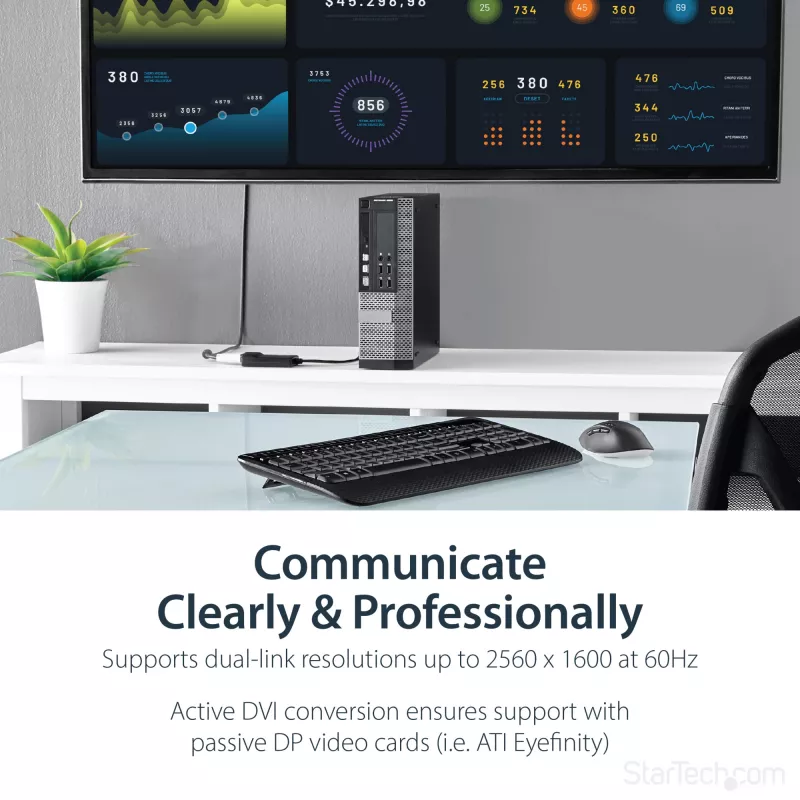 StarTech.com DisplayPort į DVI Dual Link aktyvus adapteris - DisplayPort į DVI-D adapteris vaizdo keitiklis 2560x1600 60Hz - DP 1.2 į DVI monitorius - maitinamas per USB - užfiksuojanti DisplayPort jungtis