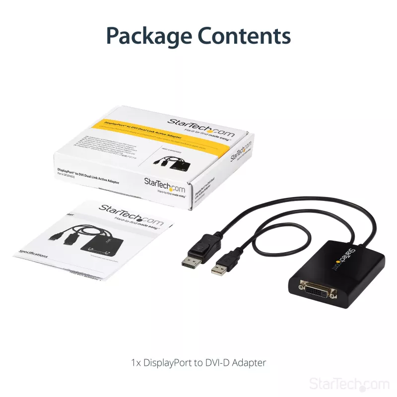 StarTech.com DisplayPort į DVI Dual Link aktyvus adapteris - DisplayPort į DVI-D adapteris vaizdo keitiklis 2560x1600 60Hz - DP 1.2 į DVI monitorius - maitinamas per USB - užfiksuojanti DisplayPort jungtis