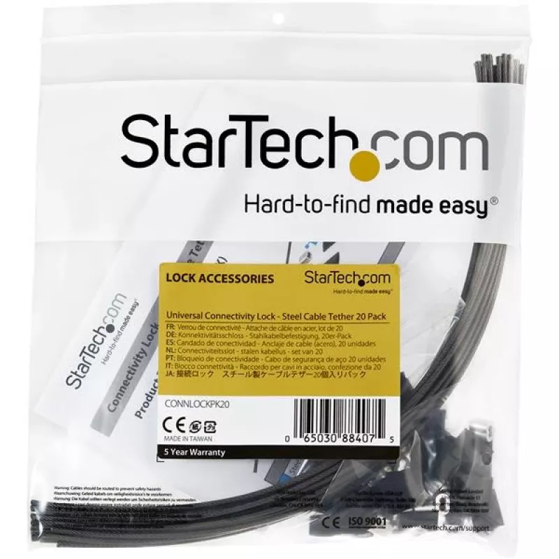 StarTech.com 20-Pack Security kabelis Tethers for Adapters & Dongles - Universal kabelis Adapter Tether - Tether kabelis - Adjustable Length Anti-Theft kabelis Tether Lock Kit - Steel