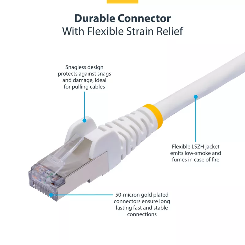 StarTech.com 2 m baltas CAT8 eterneto kabelis, nesikabinantis RJ45, 25G/40G, 2000 MHz, 100 W PoE++, S/FTP, 26AWG gryno pliko vario laidas, LSZH, ekranuotas tinklo komutacinis kabelis su tempimo sumažinimais, individualiai testuotas