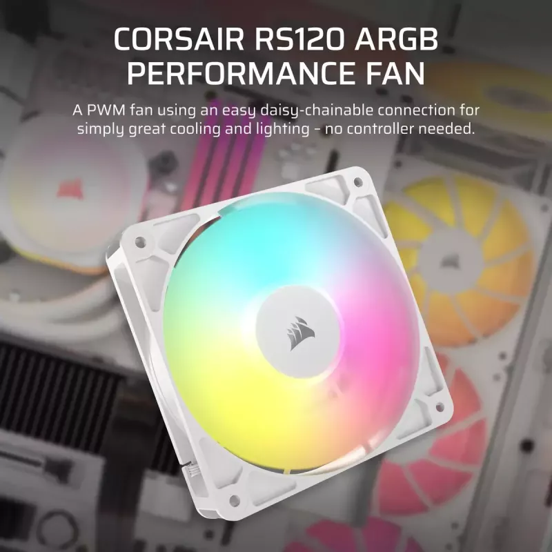 Ventiliatorius Corsair RS120 ARGB 12 cm Baltas 420-2100 RPM
