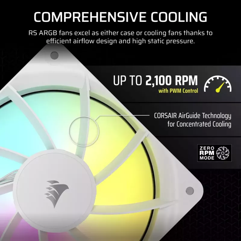 Ventiliatorius Corsair RS120 ARGB 12 cm Baltas 420-2100 RPM