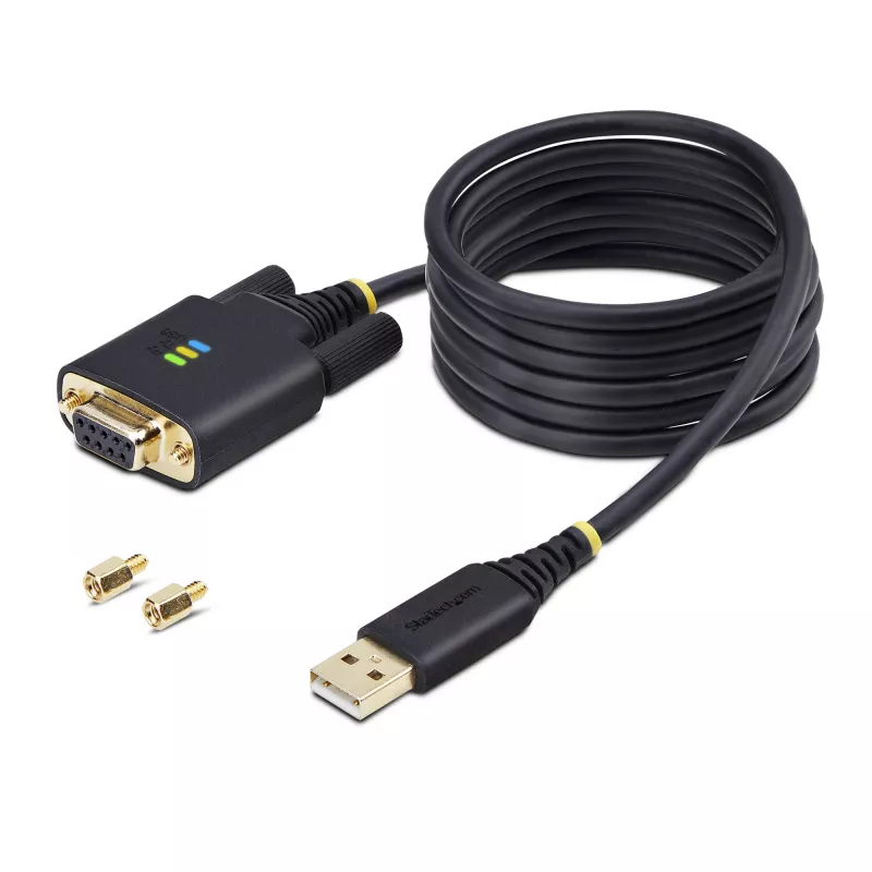 StarTech.com 6.6ft (2m) USB į nulinio modemo nuoseklųjį adapterio kabelį, COM išsaugojimas, FTDI, USB-A į DB9 RS232, keičiami DB9 varžtai/veržlės, Windows/macOS/Linux