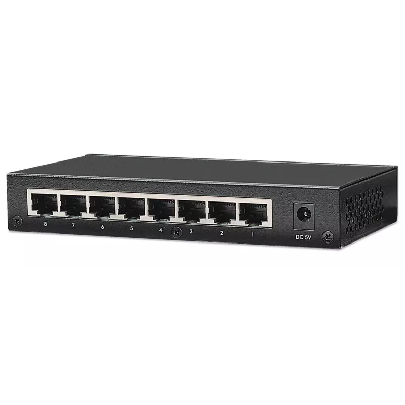 Intellinet 8 prievadų Fast Ethernet biuro komutatorius, stalinis, metalinis, IEEE 802.3az (energiją taupantis Ethernet), dėžutėje