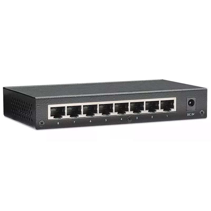 Intellinet 8 prievadų Fast Ethernet biuro komutatorius, stalinis, metalinis, IEEE 802.3az (energiją taupantis Ethernet), dėžutėje