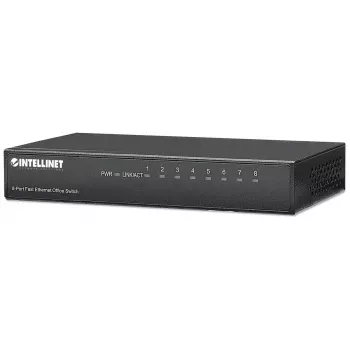Intellinet 8 prievadų Fast Ethernet biuro komutatorius, stalinis, metalinis, IEEE 802.3az (energiją taupantis Ethernet), dėžutėje