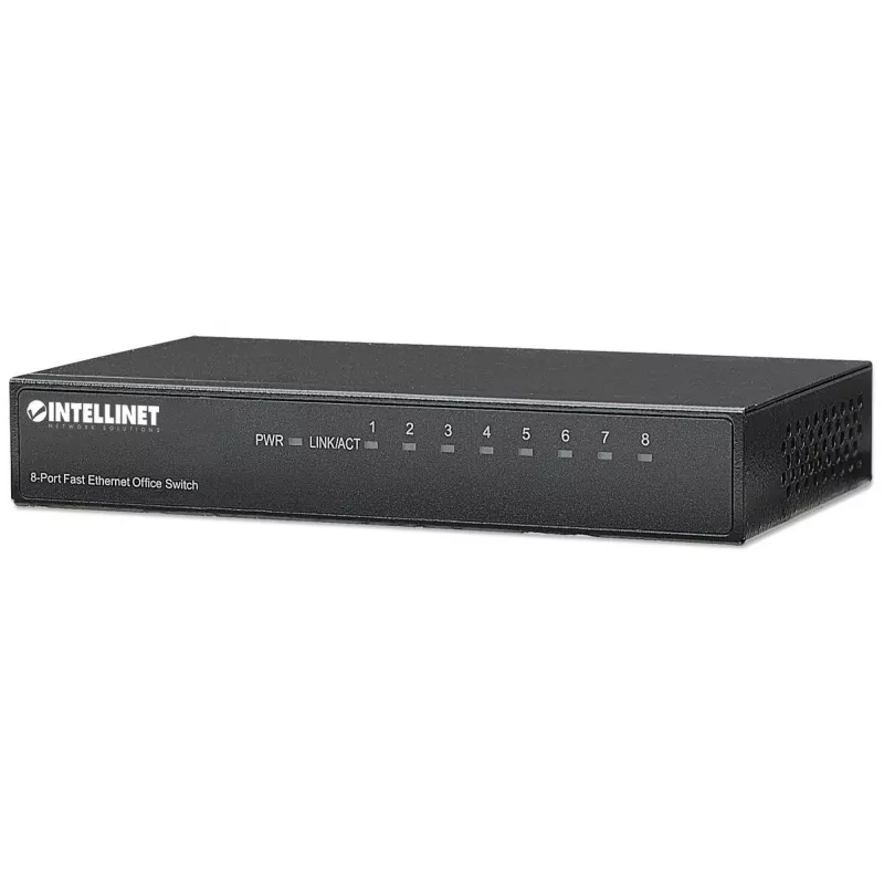 Intellinet 8 prievadų Fast Ethernet biuro komutatorius, stalinis, metalinis, IEEE 802.3az (energiją taupantis Ethernet), dėžutėje