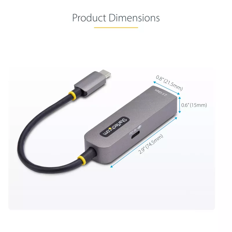 StarTech.com 2.5GbE USB-C į Ethernet adapteris, 100W PD pralaidumas, NBASE-T NIC, USB 3.0 Type-C 2.5/1G kelių greičių tinklas, Thunderbolt suderinamas, Windows ir Mac